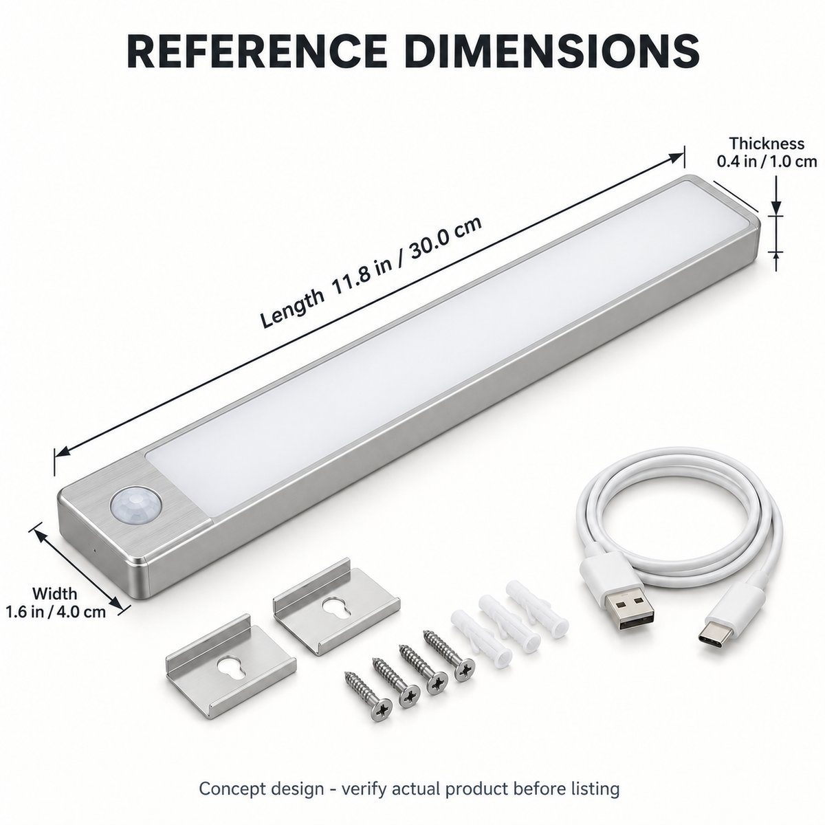 11.8-Inch Motion Sensor Under Cabinet Light - Silver
