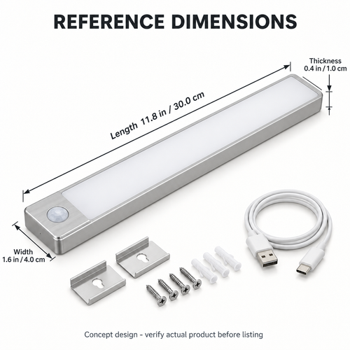 11.8-Inch Motion Sensor Under Cabinet Light - Silver